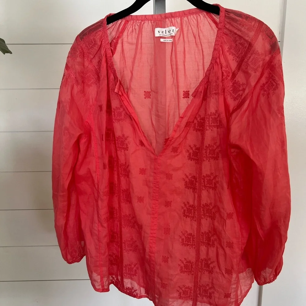 Velvet by Graham & Spencer Embroidered Boho Blouse Size Small - Picture 6 of 6